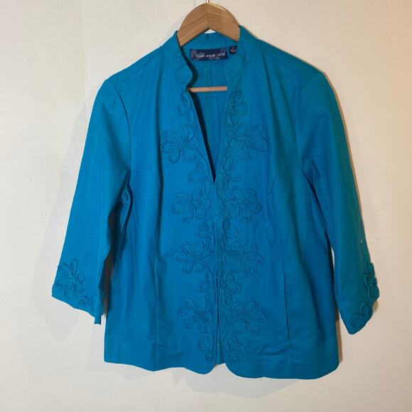 Susan Graver Jacket Blazer SZ S Textured Embellished Linen Blend Career Occasion - Picture 1 of 11